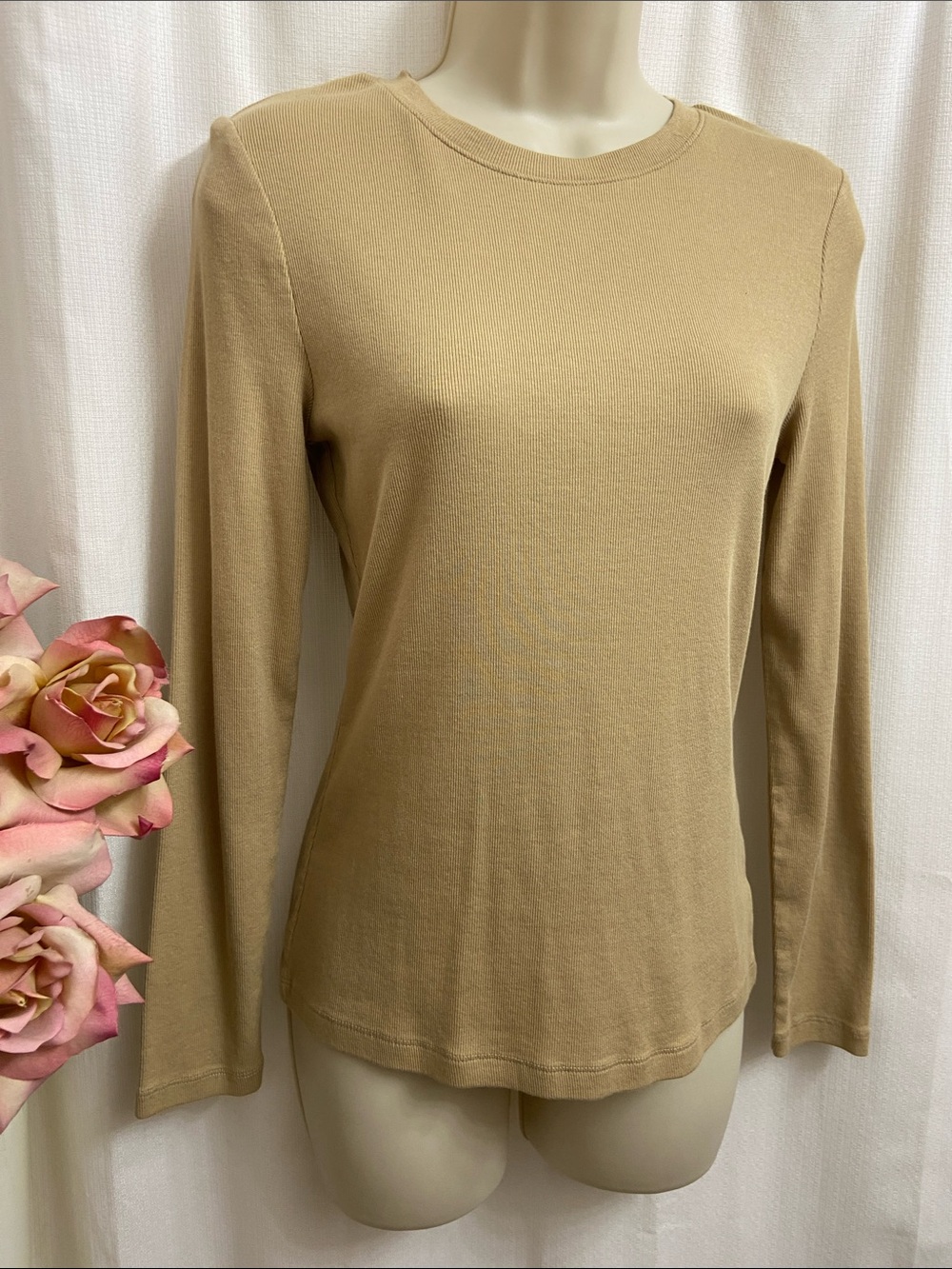a new day Modal Cotton Neutral Tan Minimalist Basic Long-Sleeve Crewneck Top